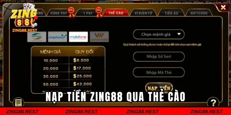 Nạp tiền bằng thẻ điện thoại